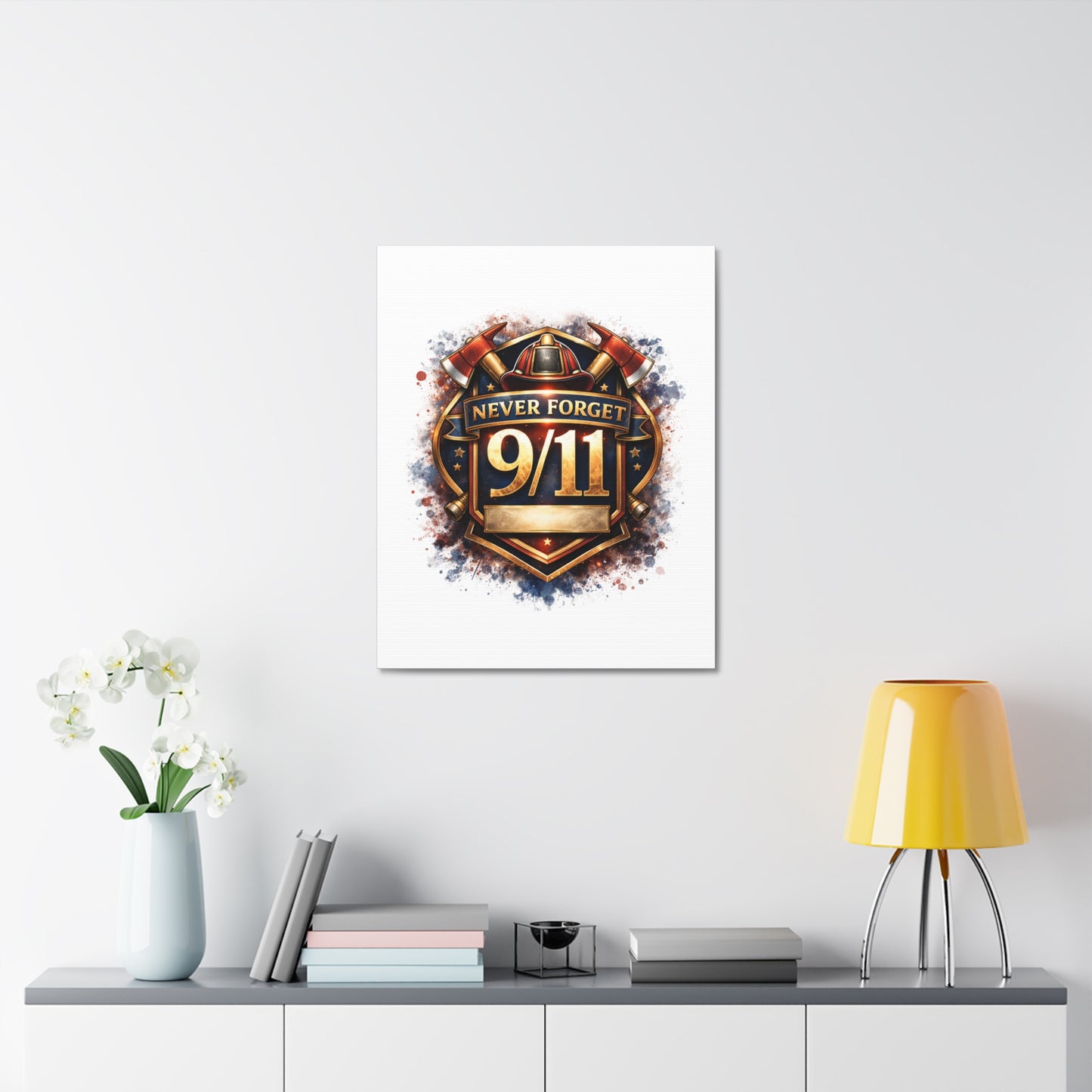 9/11 Never Forget Canvas Print — Firefighter Tribute Stretched Wall Art