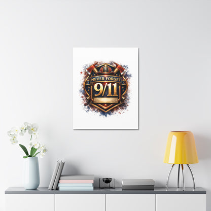 9/11 Never Forget Canvas Print — Firefighter Tribute Stretched Wall Art