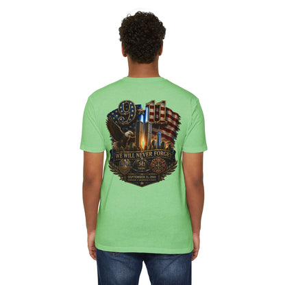 9/11 Memorial T-Shirt — "We Will Never Forget" Patriotic Tribute