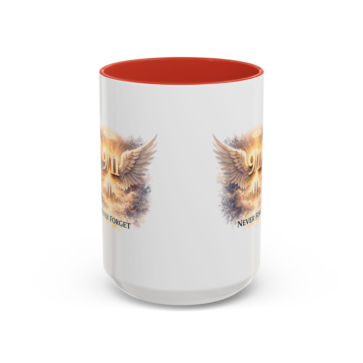 9/11 Never Forget Accent Coffee Mug — Memorial Tribute Ceramic Mug