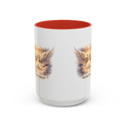 9/11 Never Forget Accent Coffee Mug — Memorial Tribute Ceramic Mug