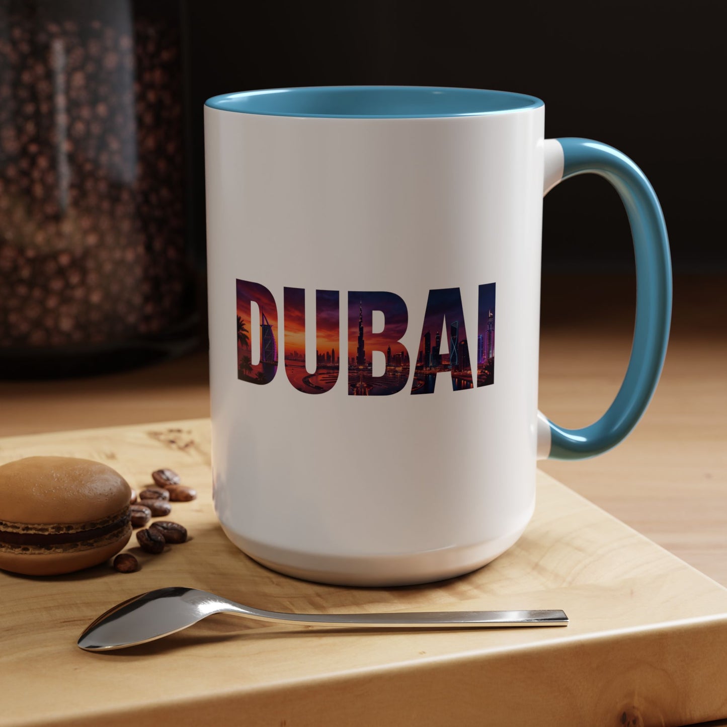 Dubai Skyline Accent Coffee Mug — Sunset City Photo Text (11/15oz)