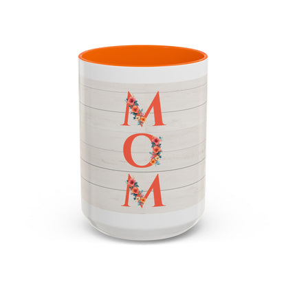 MOM Floral Accent Coffee Mug – Rustic Shiplap Mother's Day Gift (11/15 oz)