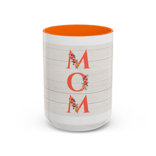 MOM Floral Accent Coffee Mug – Rustic Shiplap Mother's Day Gift (11/15 oz)