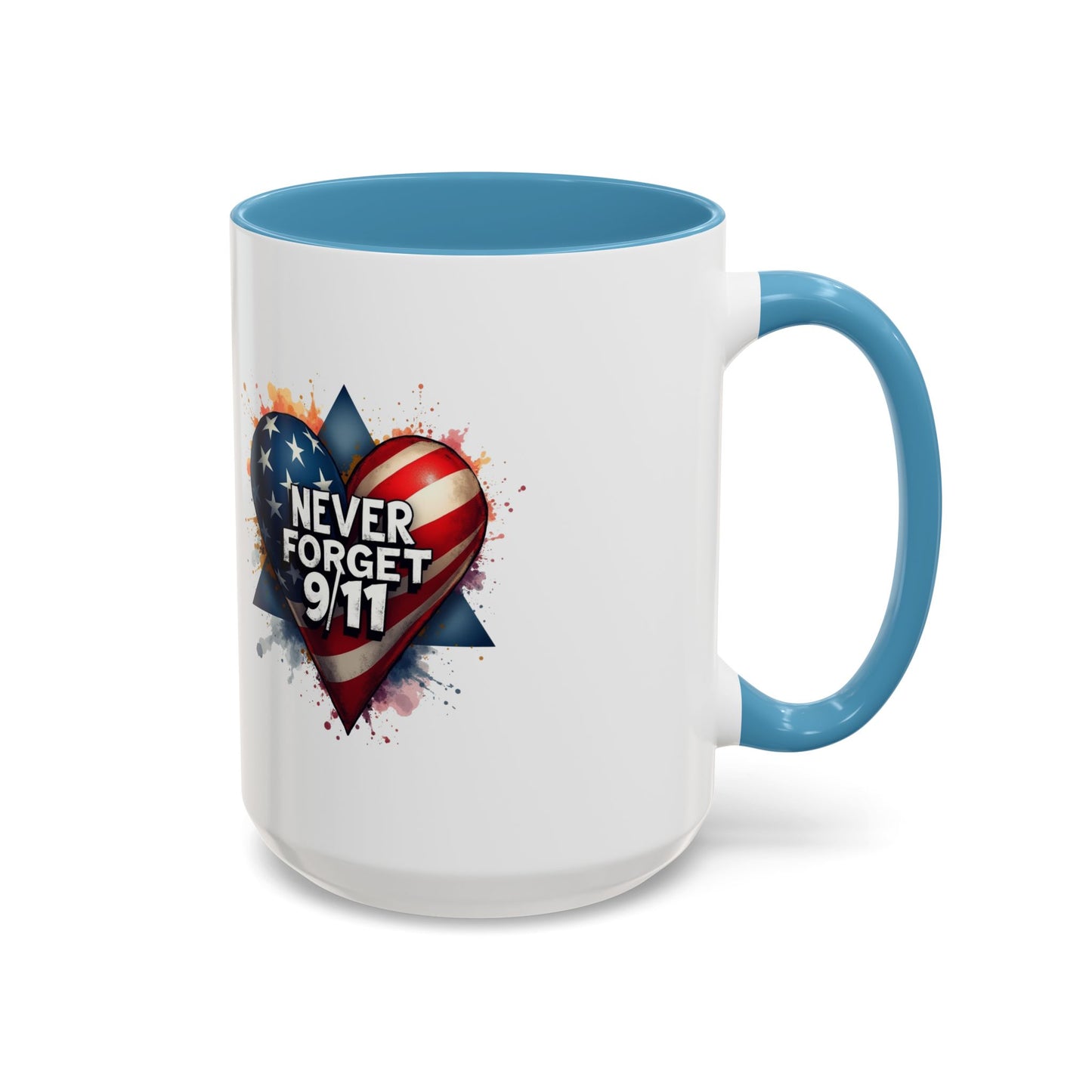 Never Forget 9/11 Heart Accent Coffee Mug – Patriotic Memorial 11/15oz