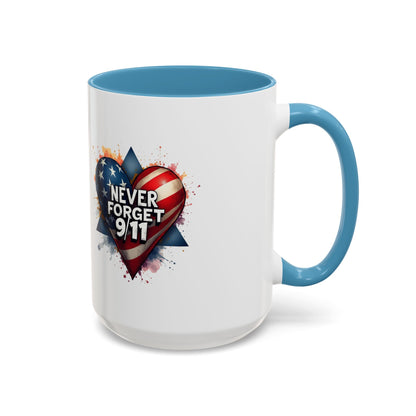 Never Forget 9/11 Heart Accent Coffee Mug – Patriotic Memorial 11/15oz