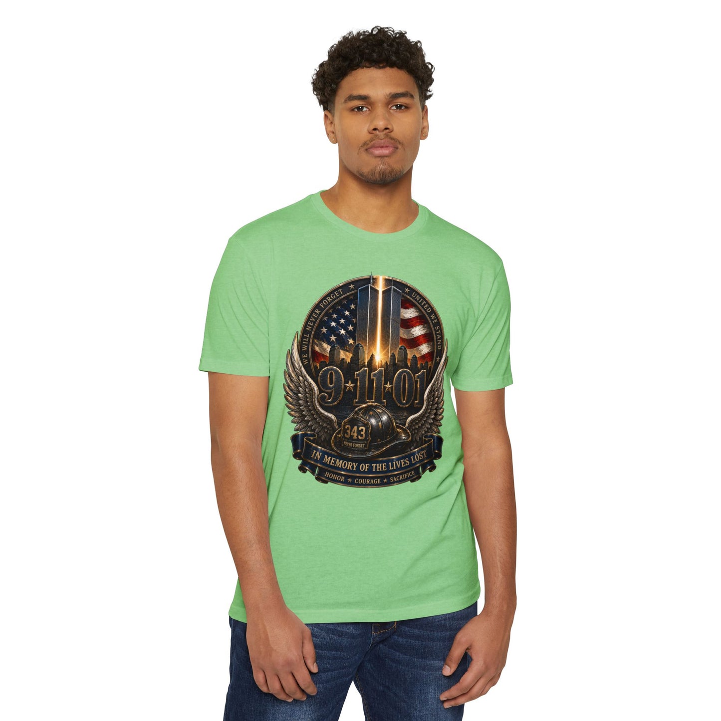 9/11 Memorial T-Shirt — In Memory of the Lives Lost Patriotic Firefighter Tribute
