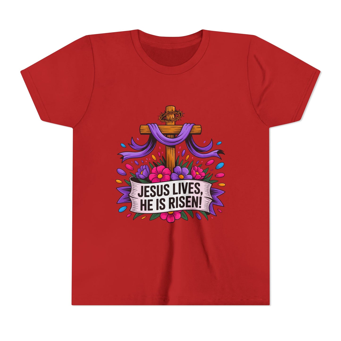 Youth Tee — "Jesus Lives, He Is Risen!" Easter Christian Tee