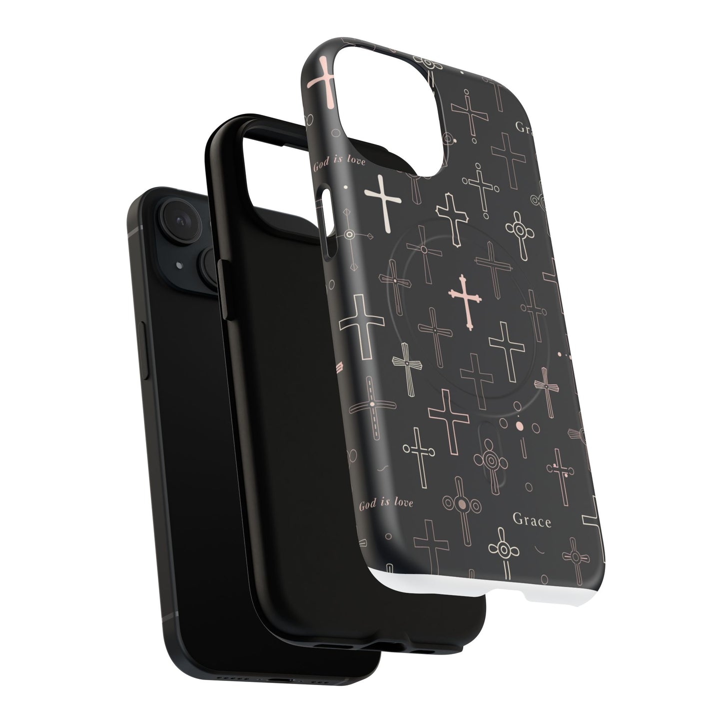 Magnetic Phone Case — Black Crosses "Grace" Protective Cover