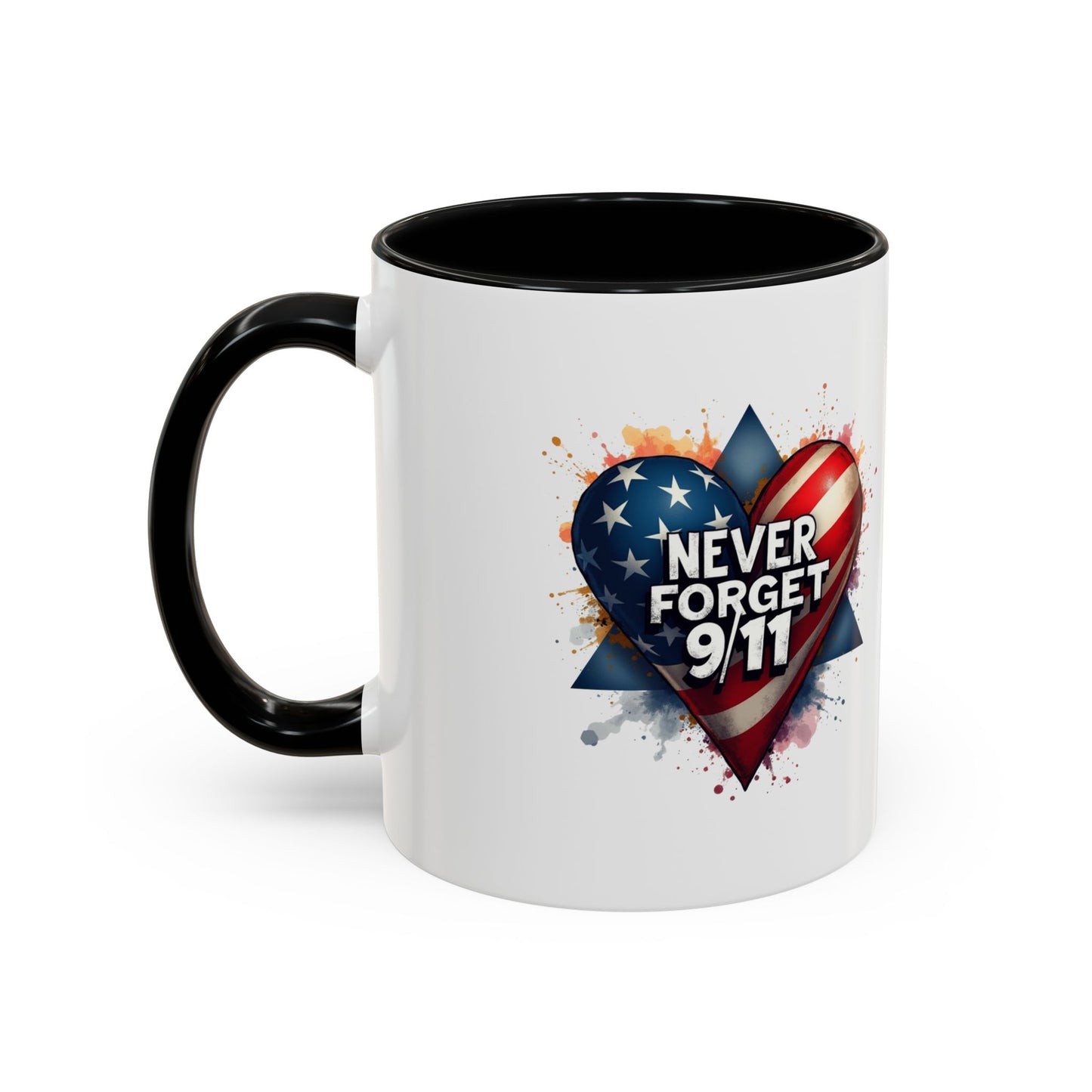 Never Forget 9/11 Heart Accent Coffee Mug – Patriotic Memorial 11/15oz