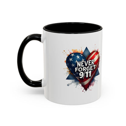 Never Forget 9/11 Heart Accent Coffee Mug – Patriotic Memorial 11/15oz