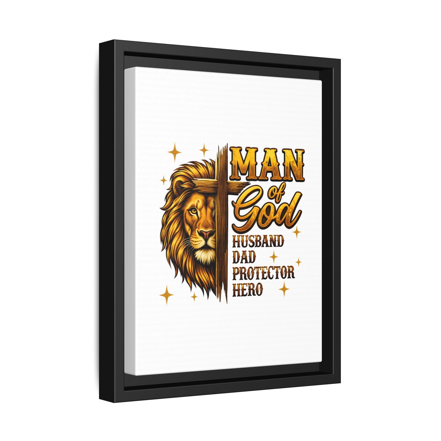 Man of God Framed Canvas Art — 'Man of God: Husband, Dad, Protector, Hero' Religious Wall Decor