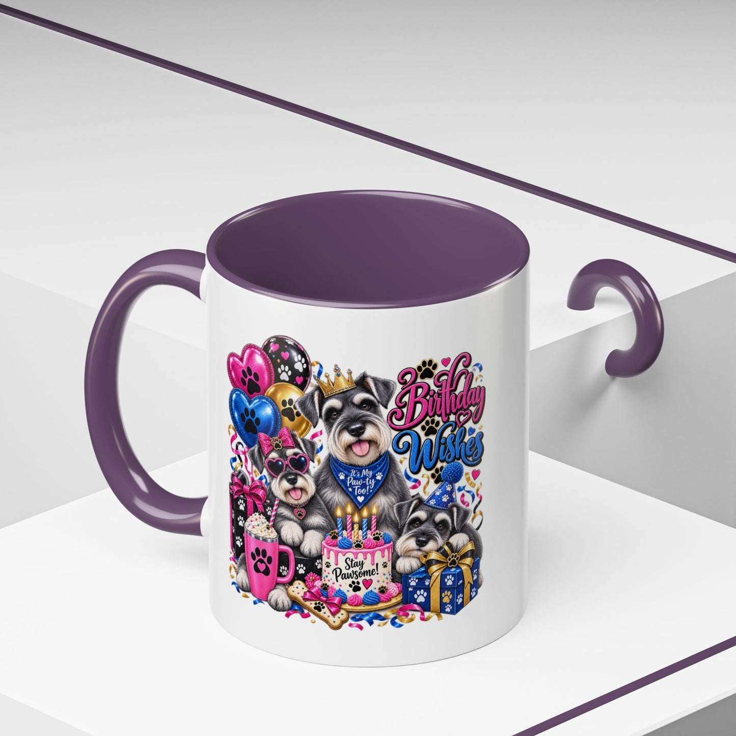 Birthday Wishes Dog Coffee Mug — Cute Paw Print Celebration Mug (11/15oz)