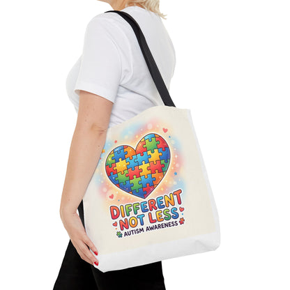 Autism Awareness Tote Bag — "Different Not Less" Puzzle Heart Design