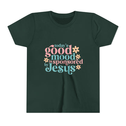 Youth Tee – "Today's Good Mood is Sponsored by Jesus" Retro Floral Christian Shirt