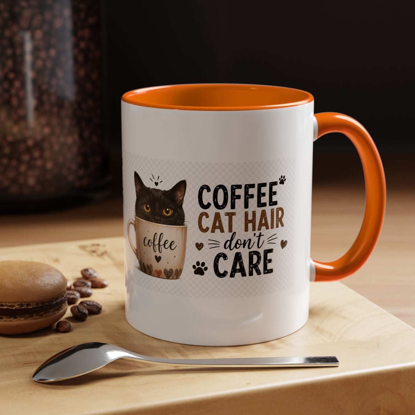 Coffee & Cat Hair Mug — "Coffee, Cat Hair, Don't Care" Accent Ceramic Coffee Mug (11/15oz)