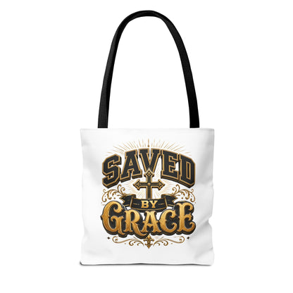Saved by Grace Tote Bag – Christian Cross Inspirational Canvas Tote