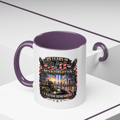 9/11 Memorial Coffee Mug — "25 Years of Never Forgotten" Patriot Tribute