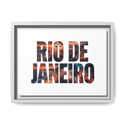 Rio de Janeiro Matte Canvas Framed Print — Sunset Cityscape Typography Wall Art