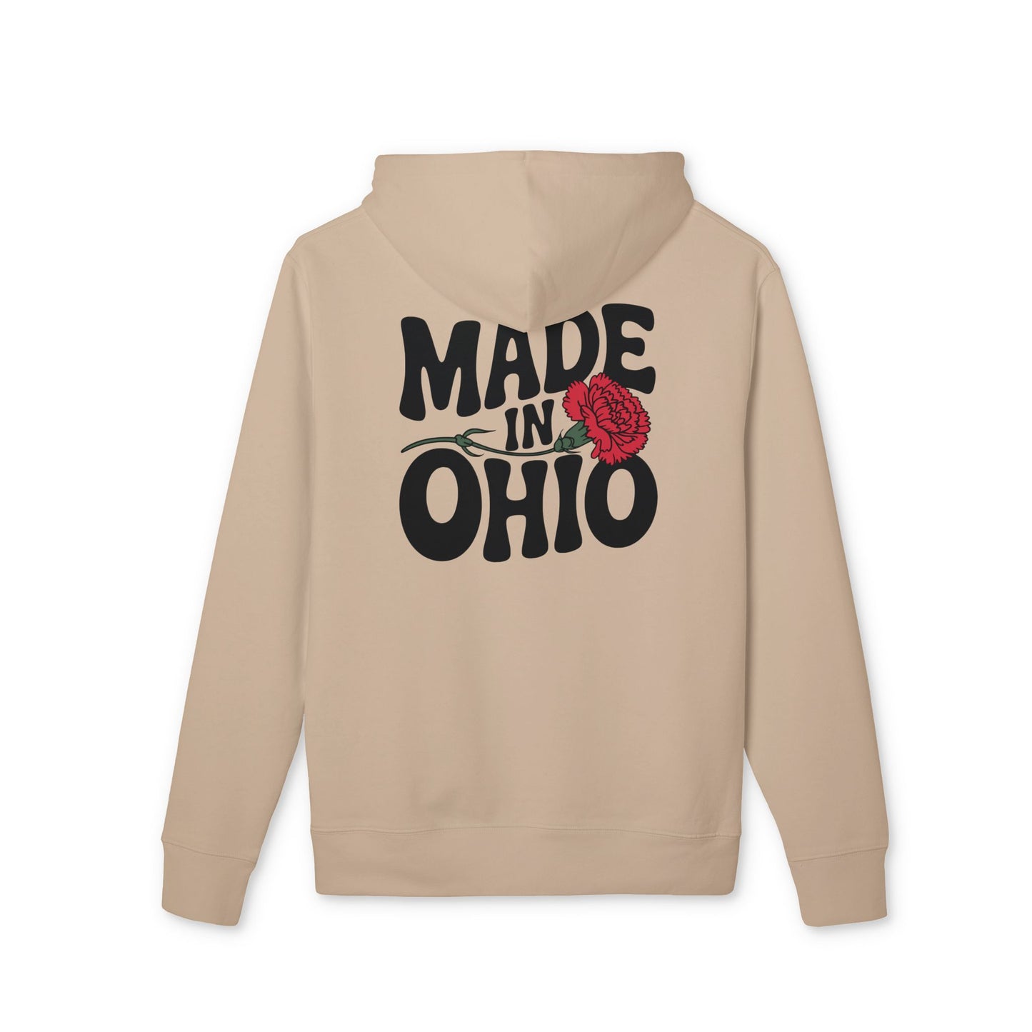 Made in Ohio Hoodie — Retro Script with Red Rose