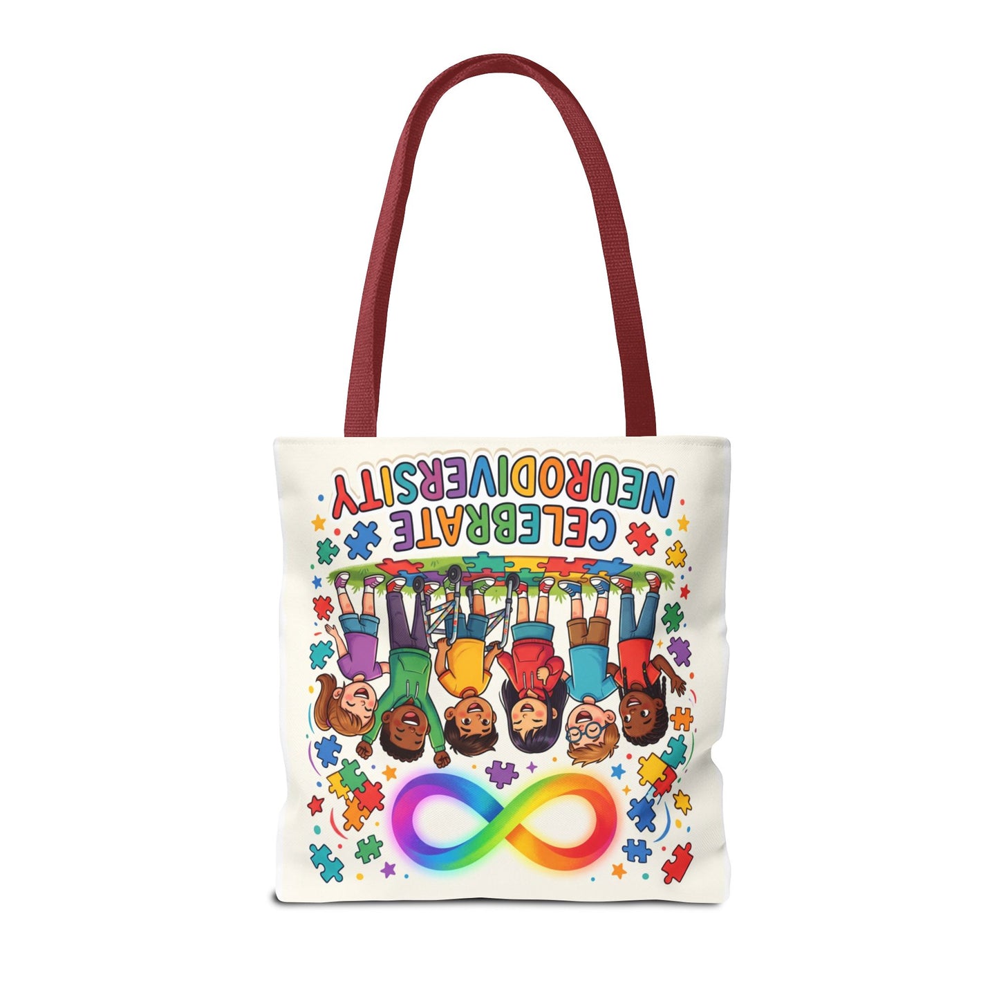 Celebrate Neurodiversity Tote Bag — Rainbow Infinity Symbol & Kids Design