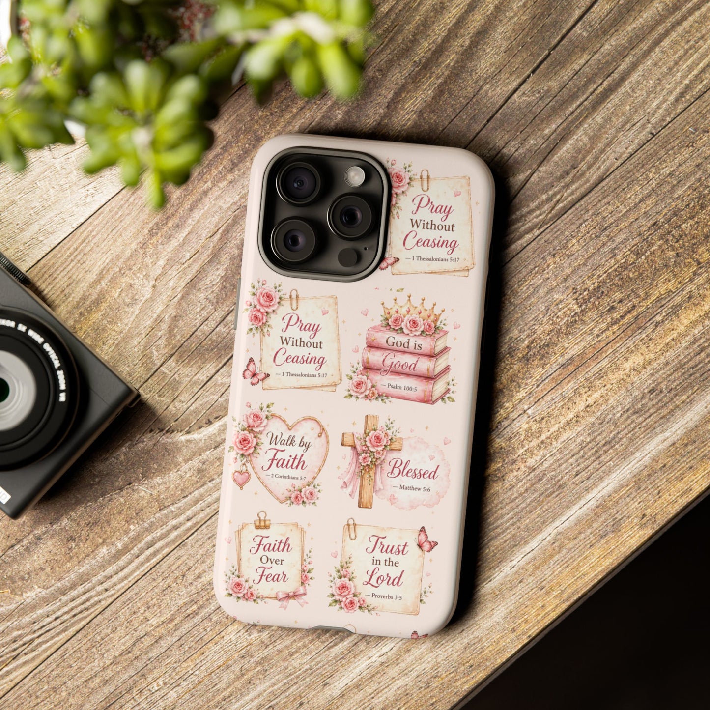 Christian Floral Phone Case — "Pray Without Ceasing" Faith Cross Design