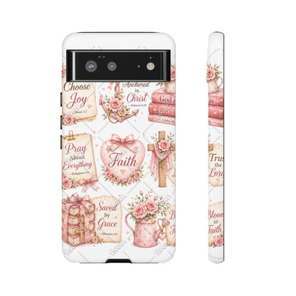 Faith Floral Phone Case – Christian Inspirational Scripture iPhone Cover (Choose Joy, Pray, Faith)