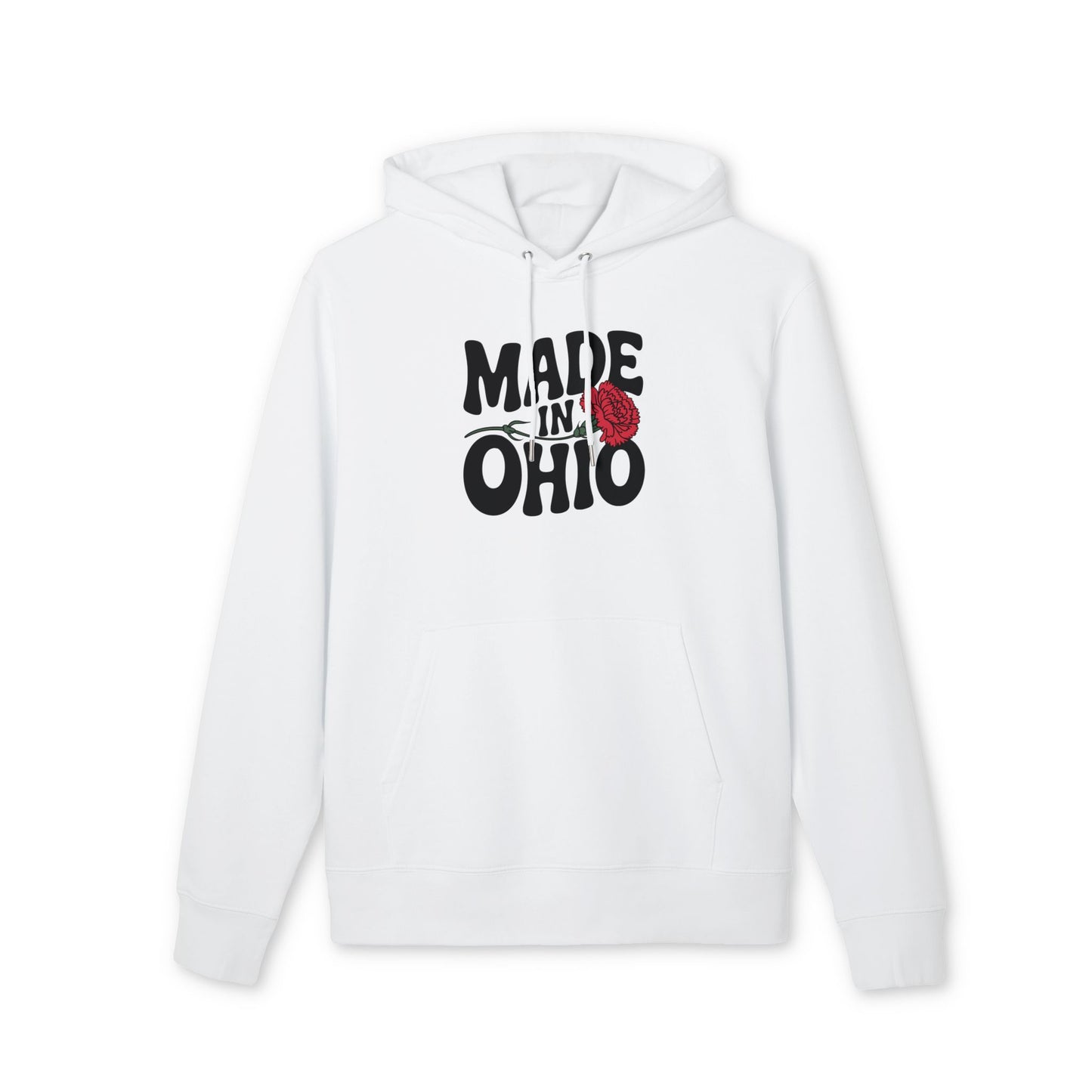 Made in Ohio Hoodie — Retro Script with Red Rose