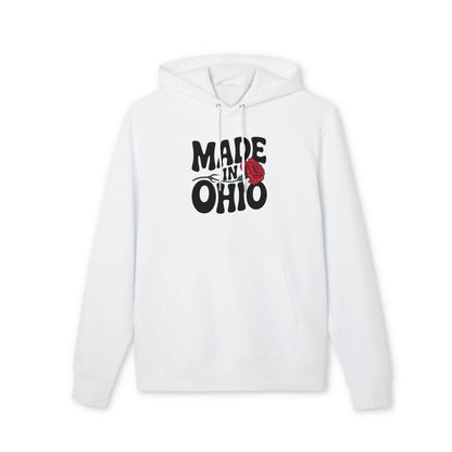 Made in Ohio Hoodie — Retro Script with Red Rose