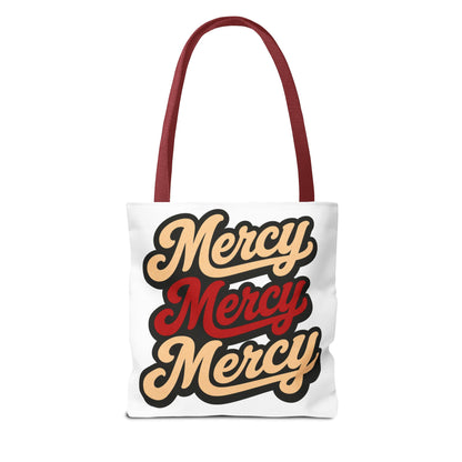 Mercy Mercy Mercy Retro Script Tote Bag — Vintage Typography Canvas Tote
