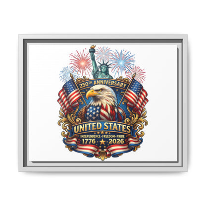 United States 250th Anniversary Framed Canvas — "1776-2026" Patriotic Eagle & Statue of Liberty Print