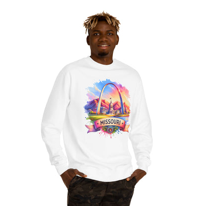 Missouri Arch Watercolor Sweatshirt — Colorful St. Louis Landmark Crewneck