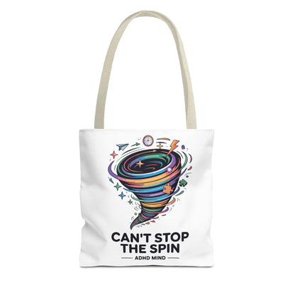 Tote Bag — “Can’t Stop The Spin” ADHD Mind Colorful Tornado Tote
