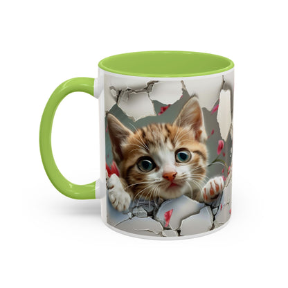 Kitten Peek Accent Coffee Mug — Cute Cat Peekhole Design (11/15 oz)