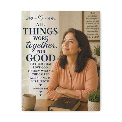 All Things Work Together for Good Canvas Wall Art — Romans 8:28 Christian Faith Print