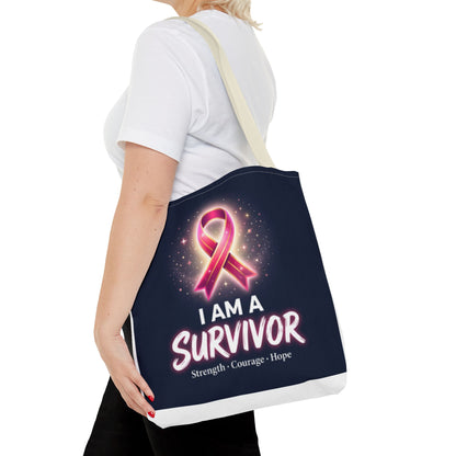 Survivor Ribbon Tote Bag — "I Am A Survivor" Breast Cancer Awareness Tote