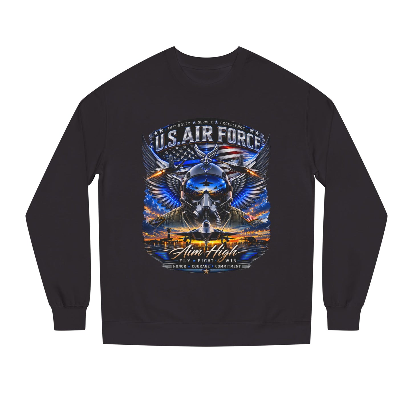 U.S. Air Force Crewneck Sweatshirt — "Aim High" Fighter Jet Graphic