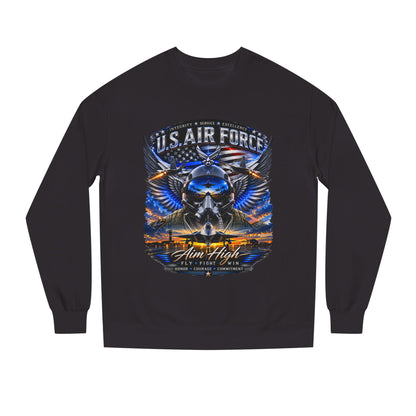 U.S. Air Force Crewneck Sweatshirt — "Aim High" Fighter Jet Graphic