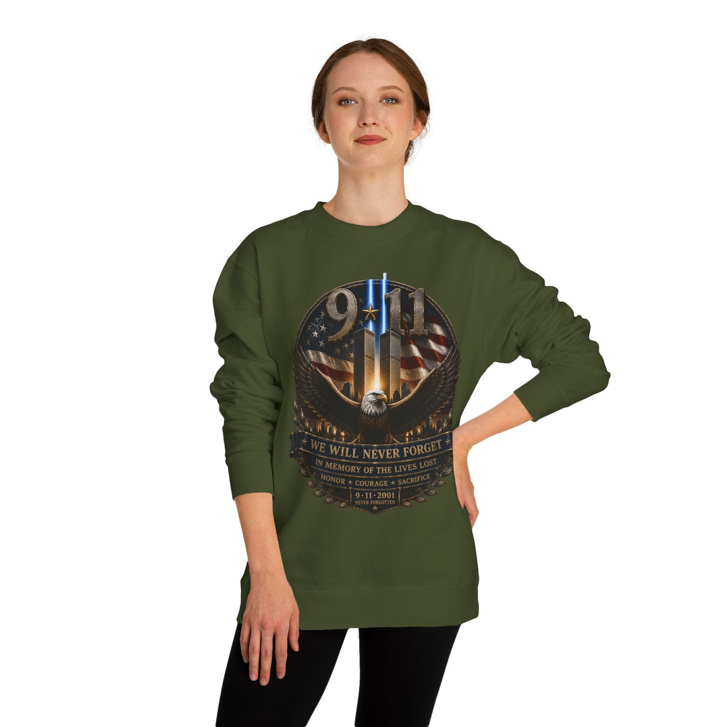 9/11 Memorial Sweatshirt — We Will Never Forget Tribute Crewneck