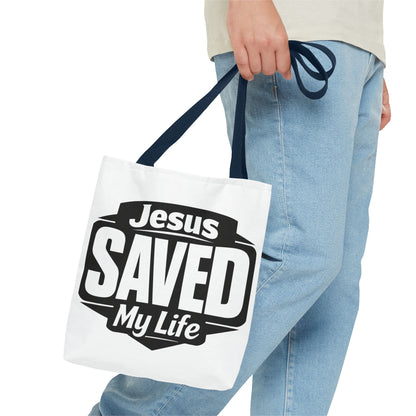 Jesus Saved My Life Tote Bag — Christian Faith Inspirational Carryall