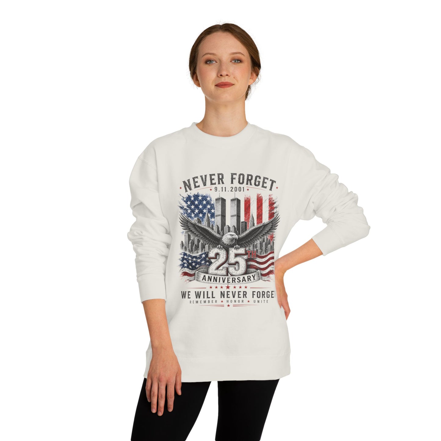 Never Forget 9/11 25th Anniversary Sweatshirt — Patriotic Memorial Crewneck