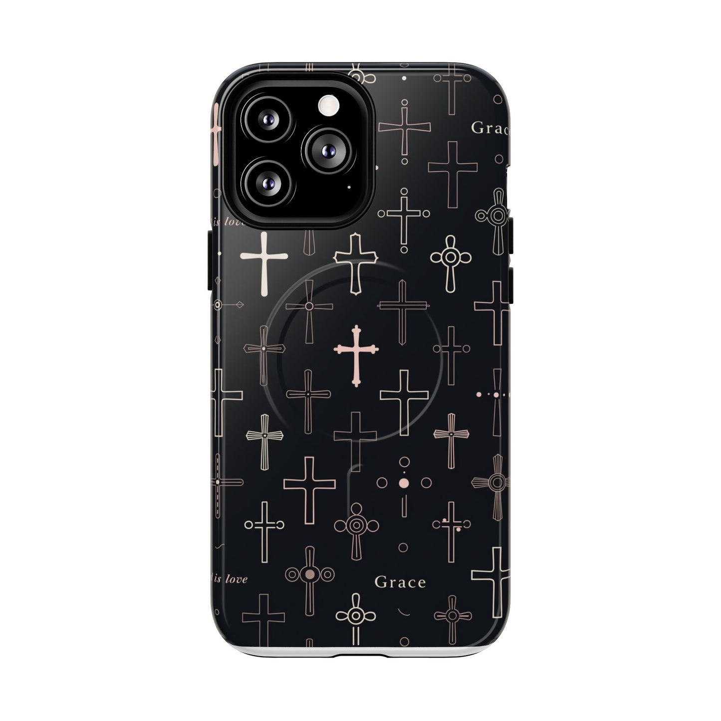 Magnetic Phone Case — Black Crosses "Grace" Protective Cover