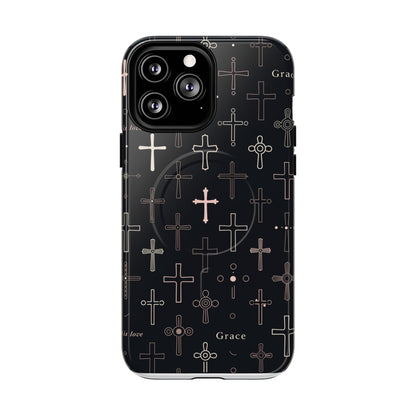 Magnetic Phone Case — Black Crosses "Grace" Protective Cover