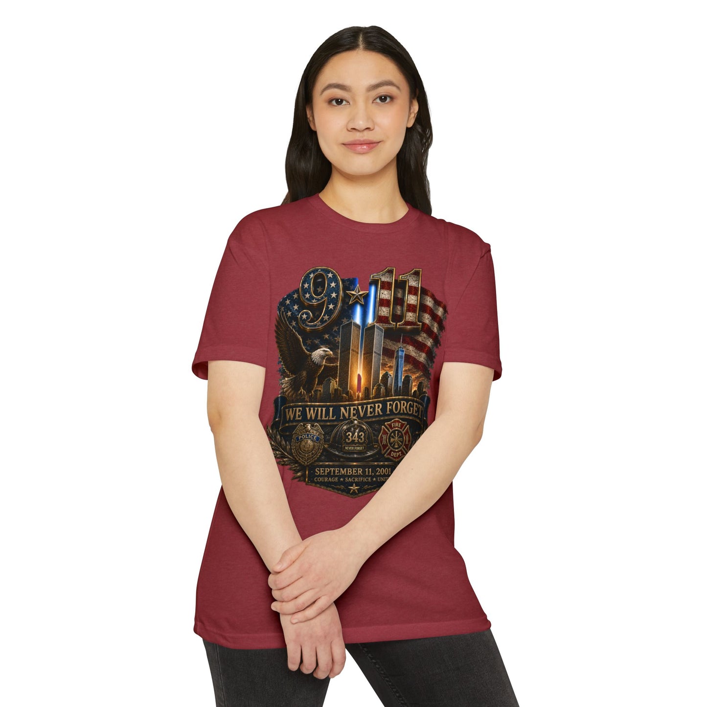 9/11 Memorial T-Shirt — "We Will Never Forget" Patriotic Tribute