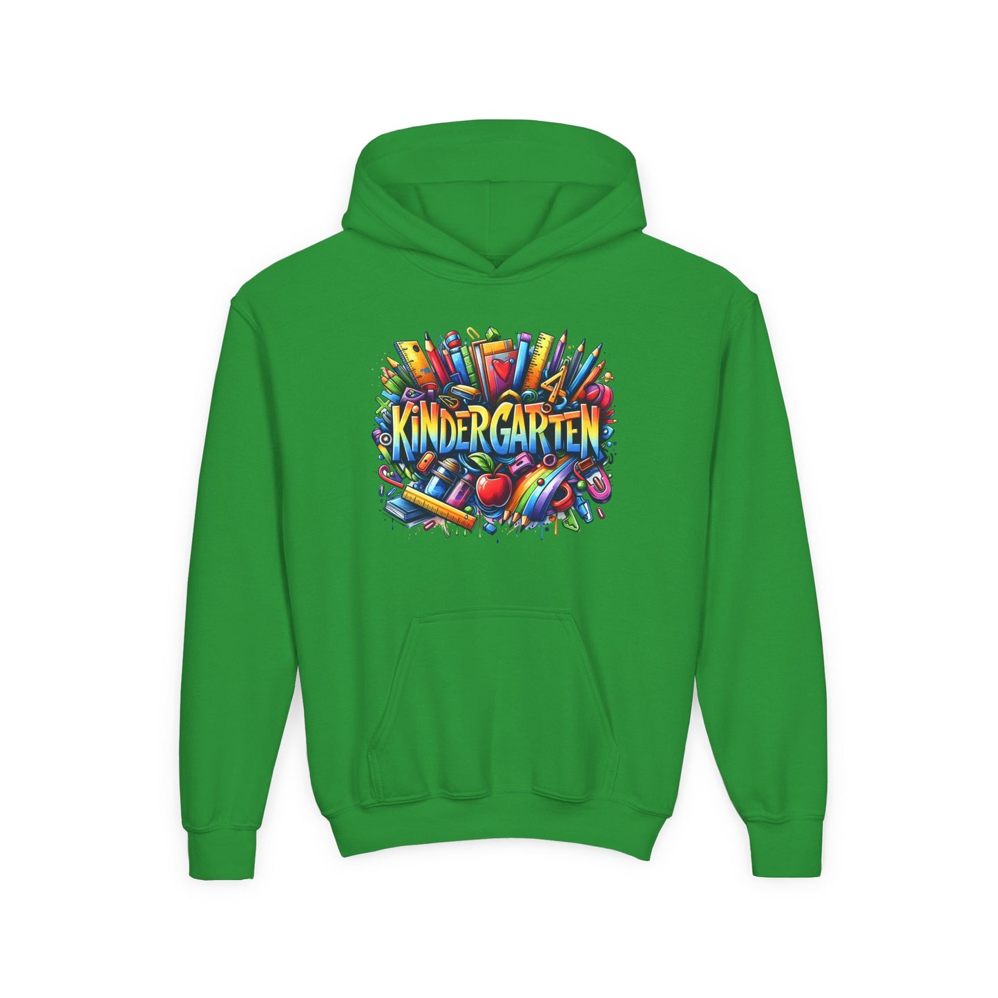Kindergarten Kids Hoodie — Colorful School Supplies Back-to-School Sweatshirt
