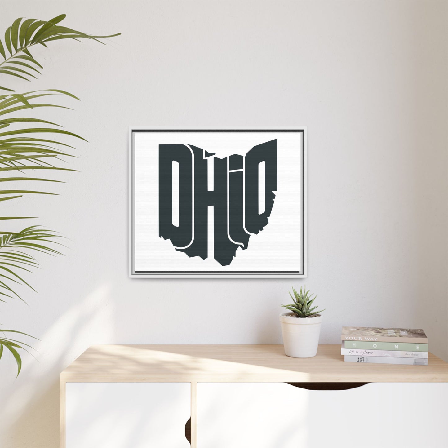 Ohio State Shape Matte Canvas Wall Art — Framed Modern State Typography Print