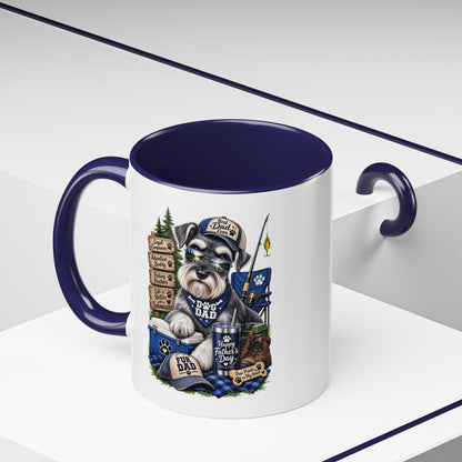 Schnauzer Dad Accent Coffee Mug – "Dog Dad" Camping Paw Print Design (11/15oz)
