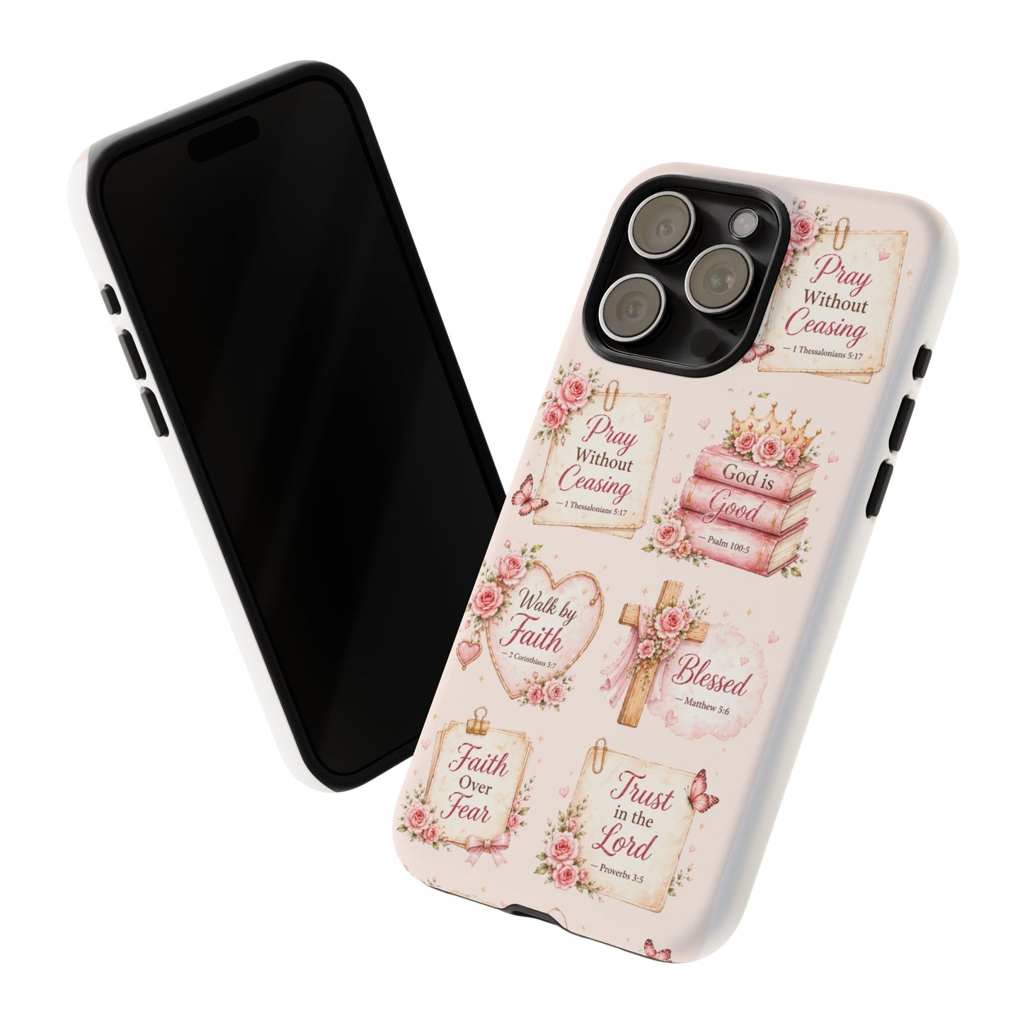 Christian Floral Phone Case — "Pray Without Ceasing" Faith Cross Design