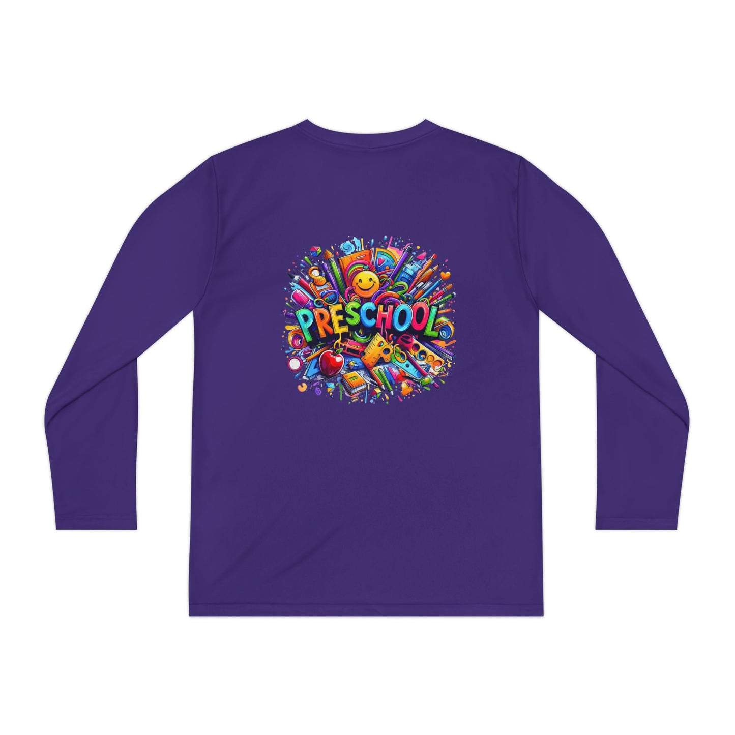 Youth Preschool Long Sleeve Tee - Colorful School Supplies Design