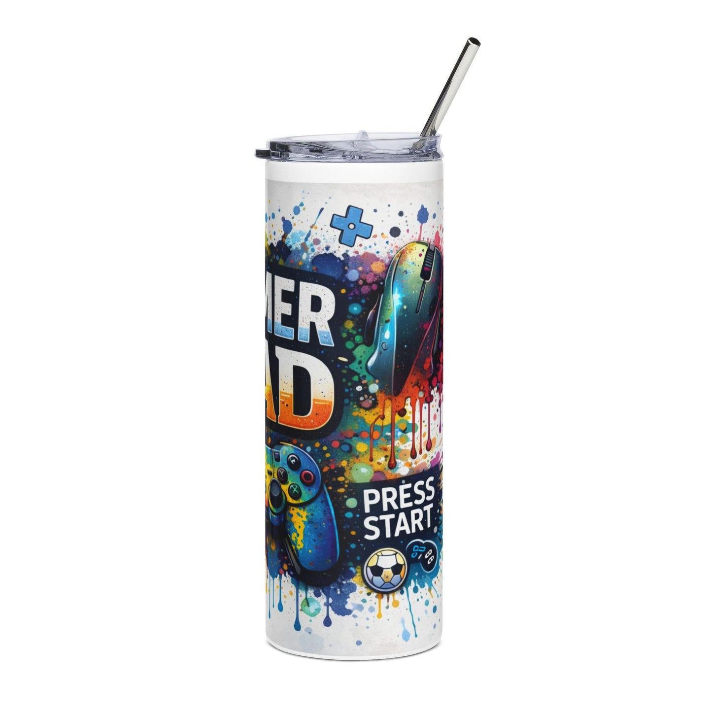 Gamer Dad 20oz Stainless Steel Tumbler – Colorful Controller & Headset Design